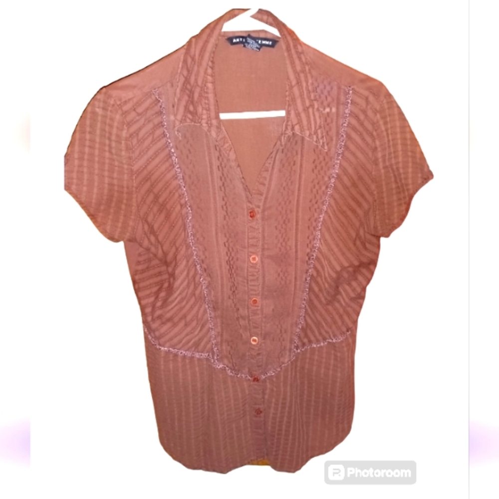Antilia Femme Brown Button Up Blouse short sleeve